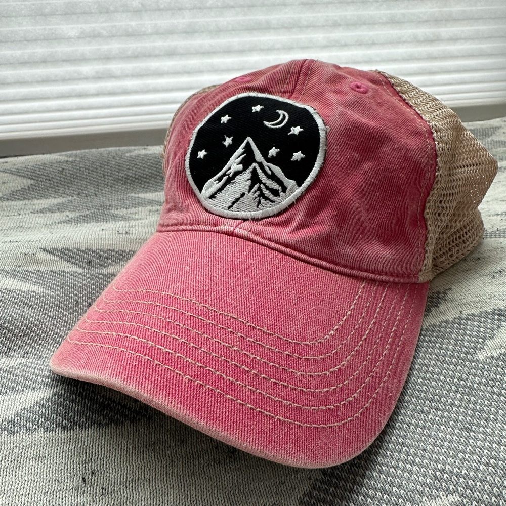 Custom Vermont Mountain Patch Trucker Hat - Faded Pink